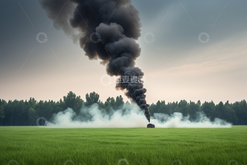高清大图下载【趣麦麦图】田野中浓烟滚滚的污染场景