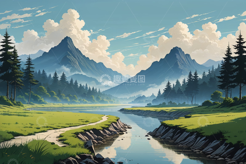高清大图下载【趣麦麦图】山林间河流自然风光