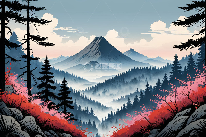 高清大图下载【趣麦麦图】山林间自然风光全景