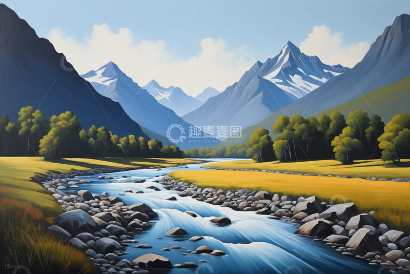 高清大图下载【趣麦麦图】山间河流与山林风景