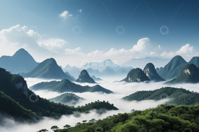 高清大图下载【趣麦麦图】云雾缭绕的连绵山脉风景