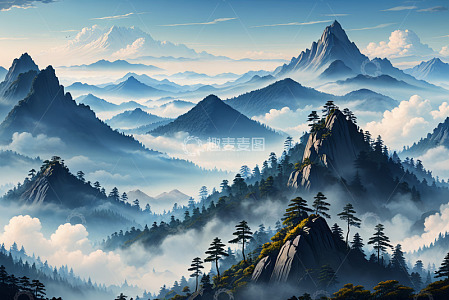 云雾缭绕的山脉自然风光