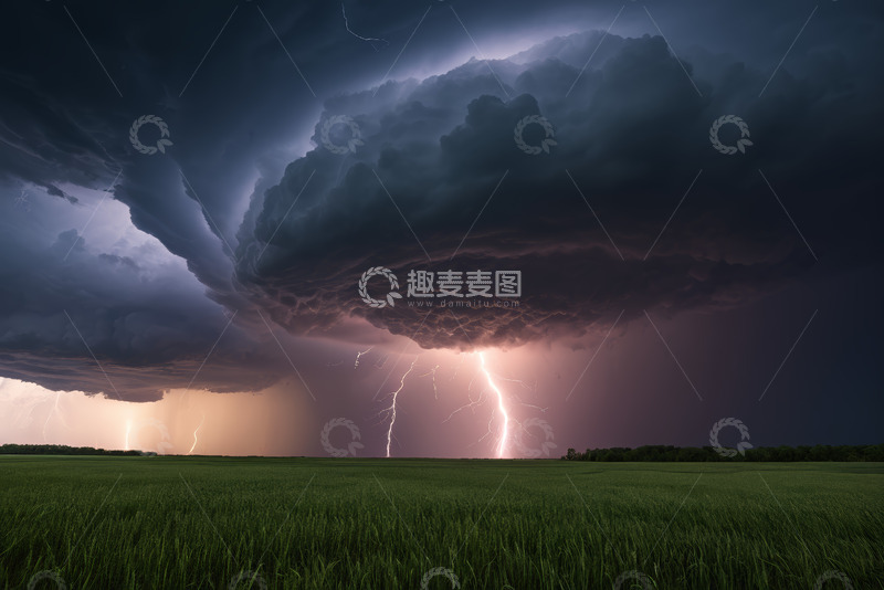 高清大图下载【趣麦麦图】田野上空的雷电风暴景象