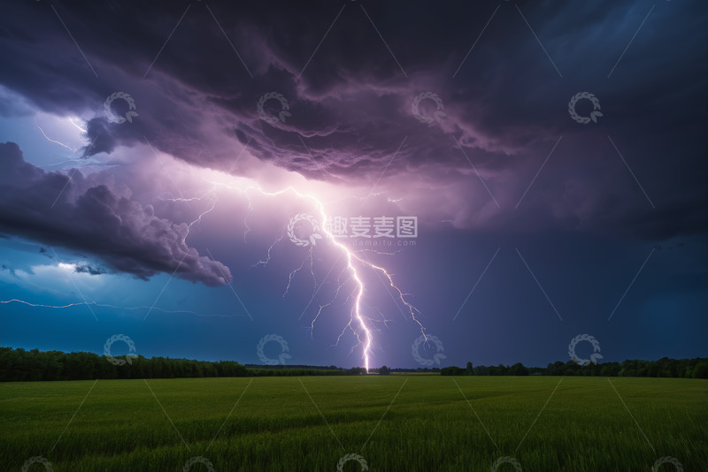 高清大图下载【趣麦麦图】田野上空闪电风暴景象