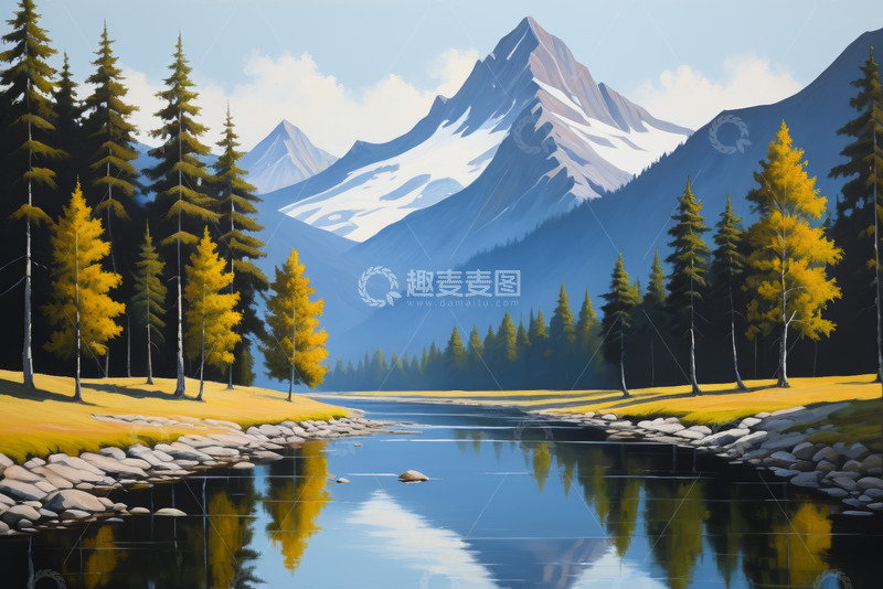 高清大图下载【趣麦麦图】山林间宁静的河流风光