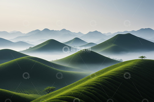 绿色山丘自然风光远景