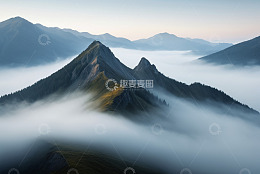 云雾缭绕的连绵山脉景色