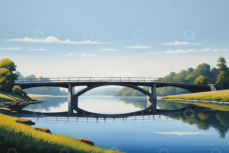 高清大图下载【趣麦麦图】河畔桥梁自然风光