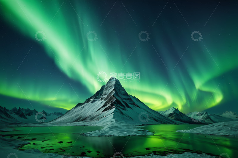高清大图下载【趣麦麦图】雪山上空的极光夜景