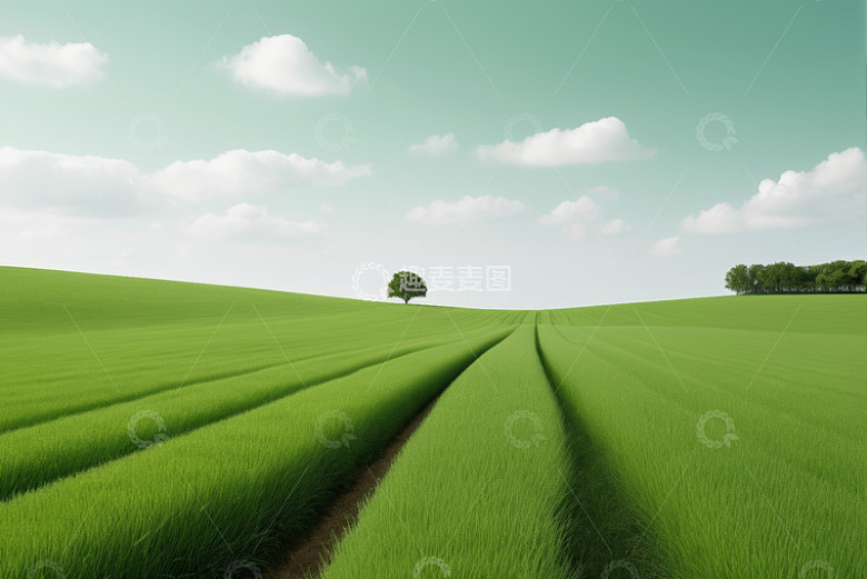 绿色田野与孤树风景