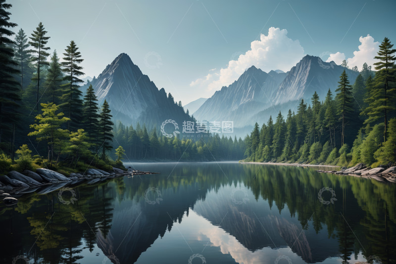 高清大图下载【趣麦麦图】山林湖泊自然风光全景