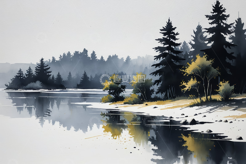 高清大图下载【趣麦麦图】湖畔森林自然风光