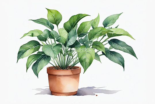 盆栽绿植水彩插画