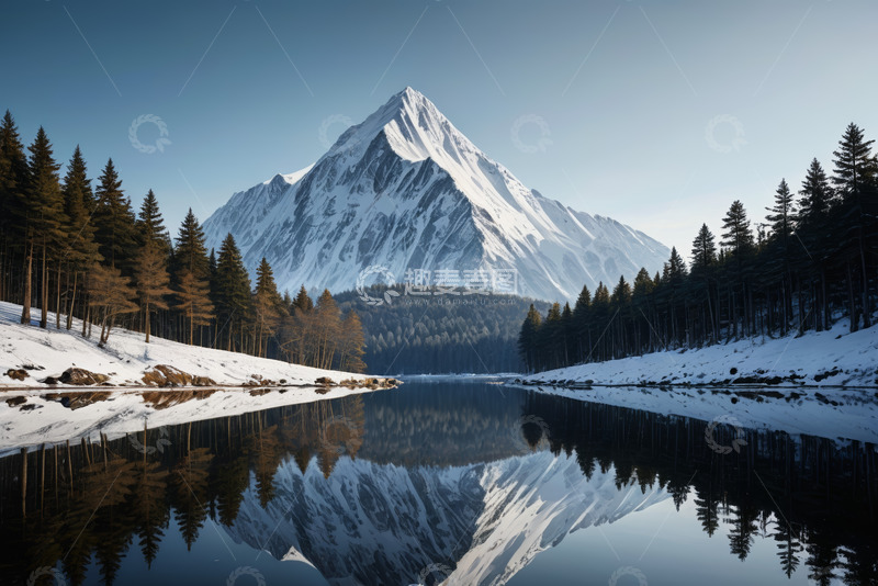 高清大图下载【趣麦麦图】雪山森林湖泊自然景观