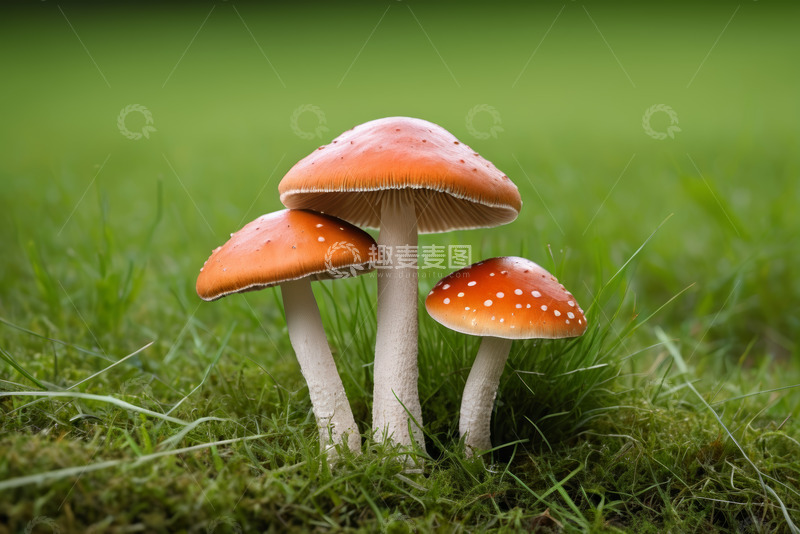 高清大图下载【趣麦麦图】草地上的橙白相间蘑菇