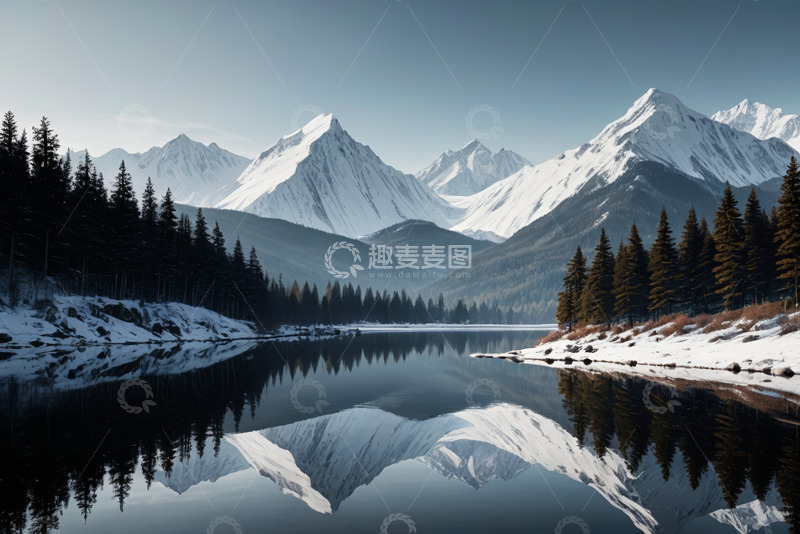 高清大图下载【趣麦麦图】雪山湖泊森林自然景观