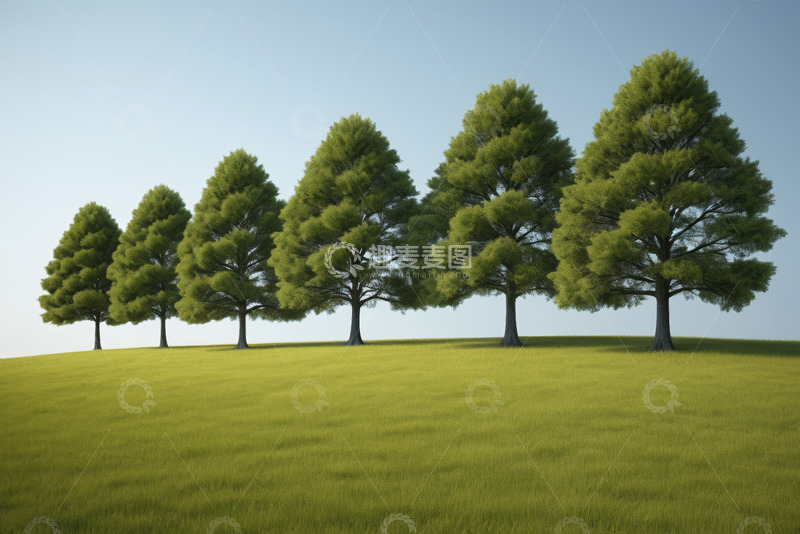 高清大图下载【趣麦麦图】草原上的成排绿树