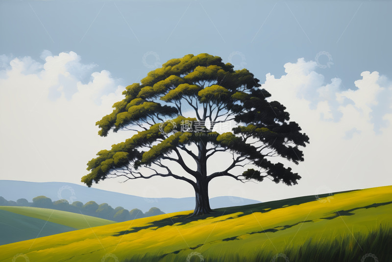 高清大图下载【趣麦麦图】田野中孤独的大树景观
