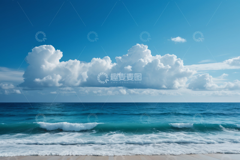 高清大图下载【趣麦麦图】蓝色海洋与白云天空景观