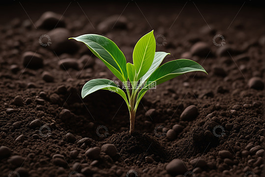 土壤中生长的嫩绿植物