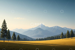 山间草原与松林远景