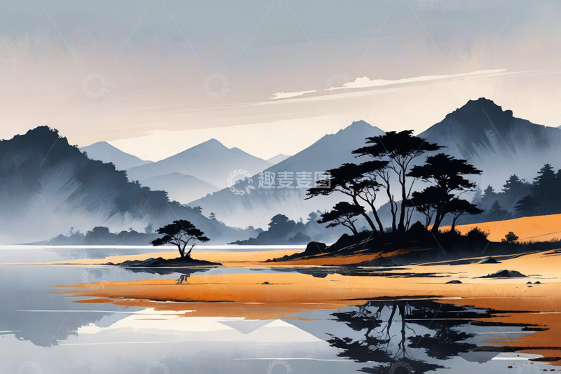 高清大图下载【趣麦麦图】山水自然风光插画