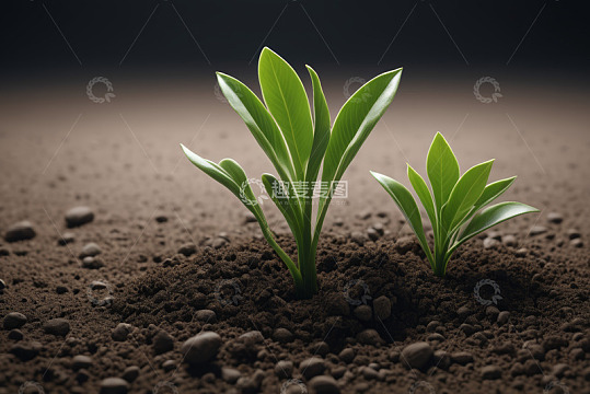 土壤中生长的嫩绿植物
