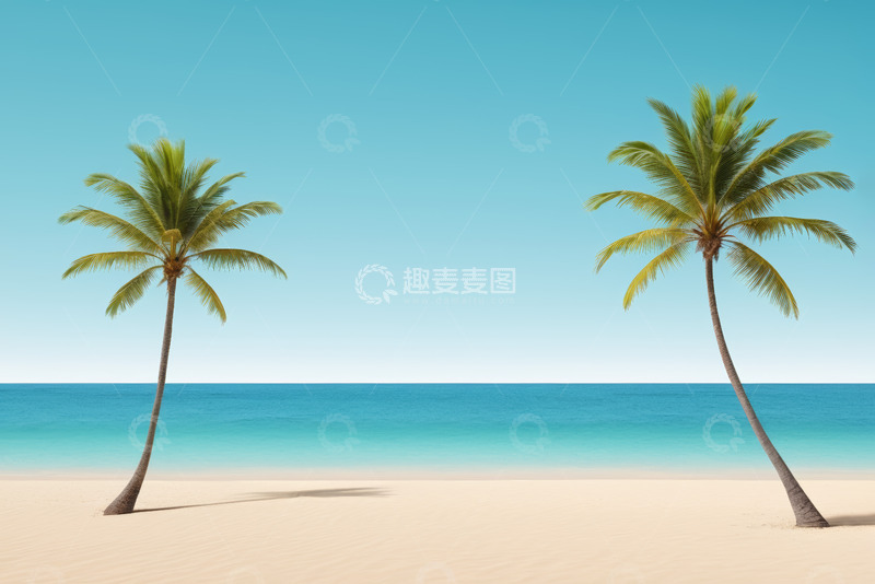 高清大图下载【趣麦麦图】海滩边的两棵椰子树