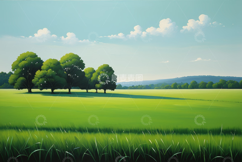 高清大图下载【趣麦麦图】绿色原野与树木风景