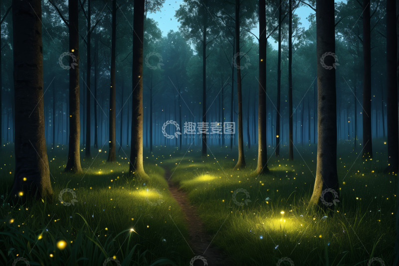 高清大图下载【趣麦麦图】森林微光小道奇幻场景
