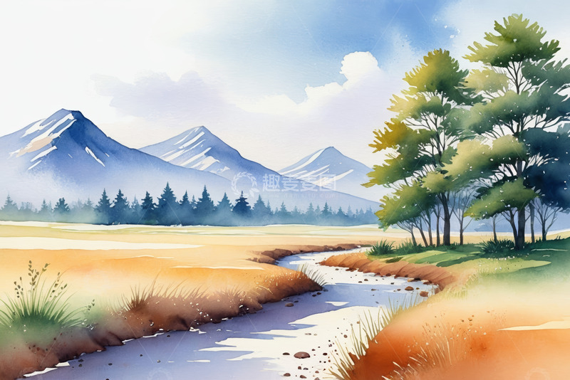 高清大图下载【趣麦麦图】山水草地溪流自然风光