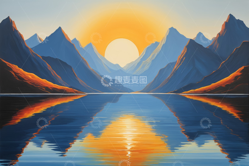 高清大图下载【趣麦麦图】山间湖泊日落自然风光