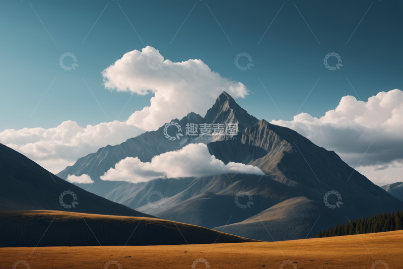 高清大图下载【趣麦麦图】蓝天白云下的壮丽山景