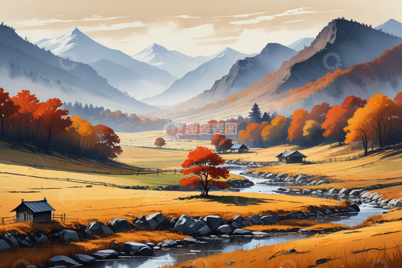 高清大图下载【趣麦麦图】秋日山谷乡村风景