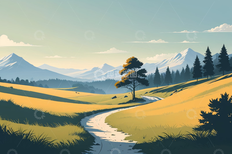 高清大图下载【趣麦麦图】山间草地与蜿蜒小路风景