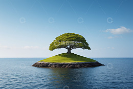 海中小岛孤树风景