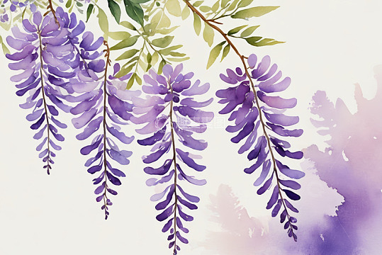 水彩风格紫藤花垂挂画面