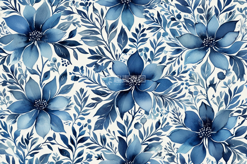高清大图下载【趣麦麦图】蓝白花卉装饰图案