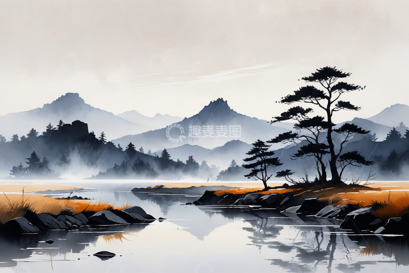 高清大图下载【趣麦麦图】中式水墨山水风景