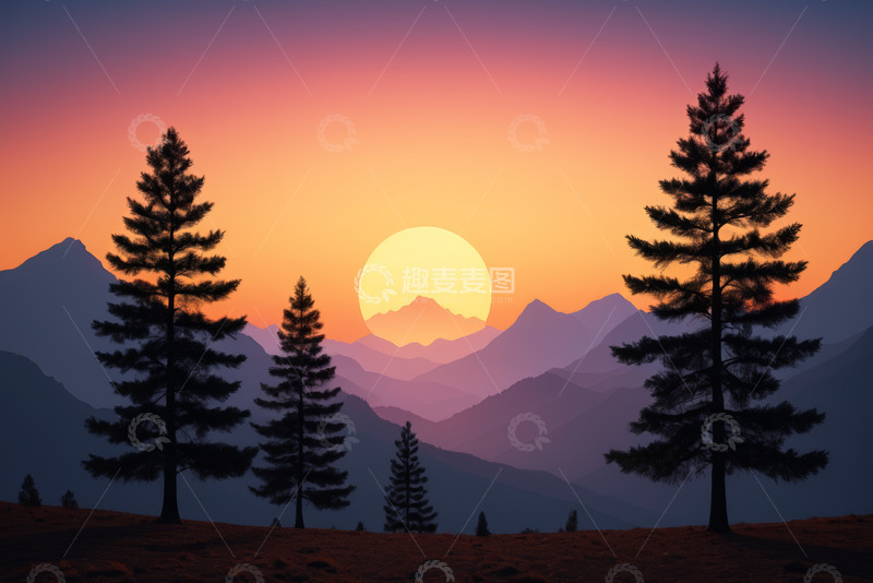 高清大图下载【趣麦麦图】山林间日落自然景观