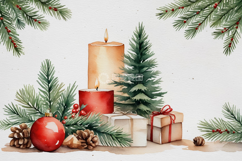 高清大图下载【趣麦麦图】水彩风格圣诞装饰素材