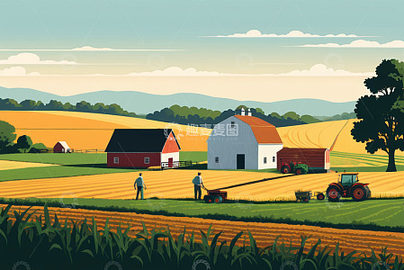 农场田园风光与劳作场景