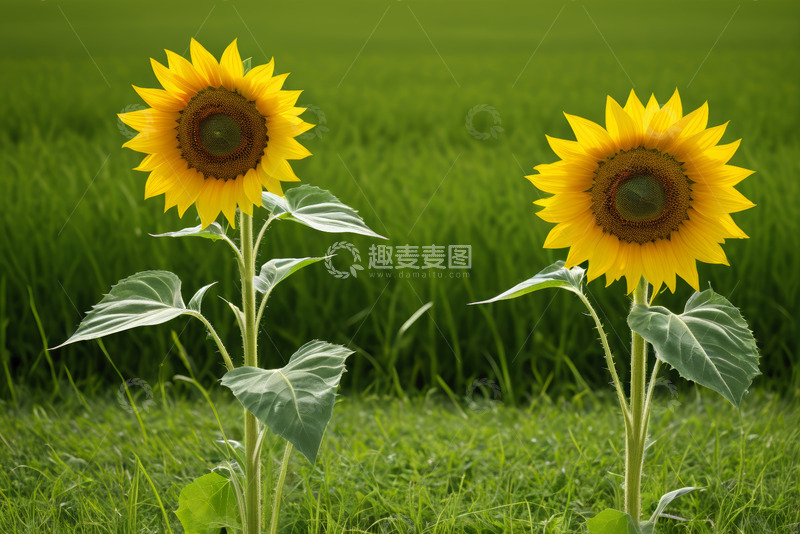 高清大图下载【趣麦麦图】田野中的两株向日葵