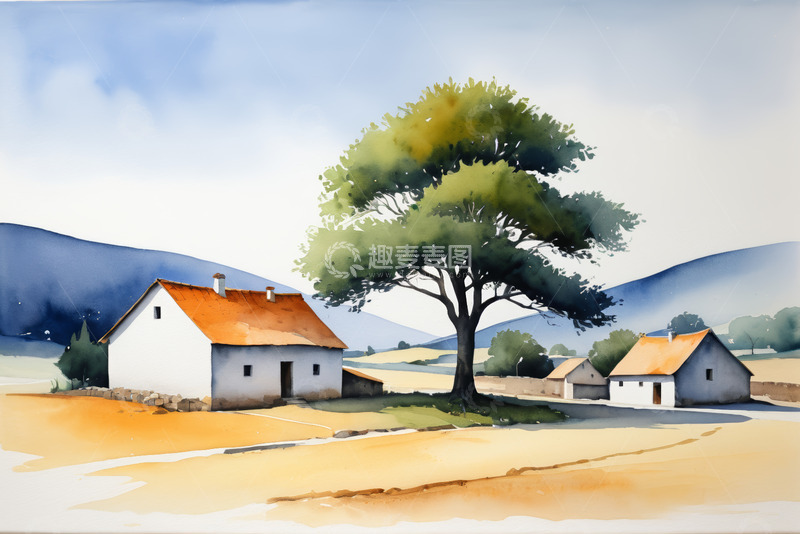 高清大图下载【趣麦麦图】乡村田园水彩风景