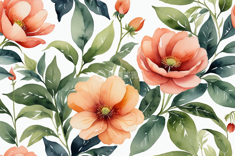 高清大图下载【趣麦麦图】水彩风格花卉植物图案