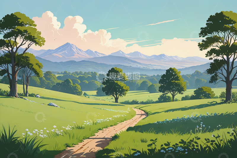 高清大图下载【趣麦麦图】乡村田园山间草地风景
