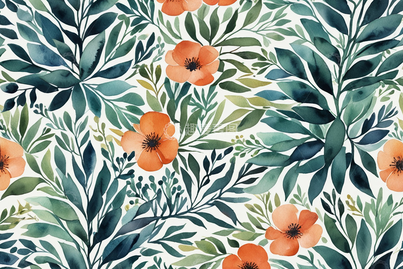 高清大图下载【趣麦麦图】花卉植物水彩图案素材