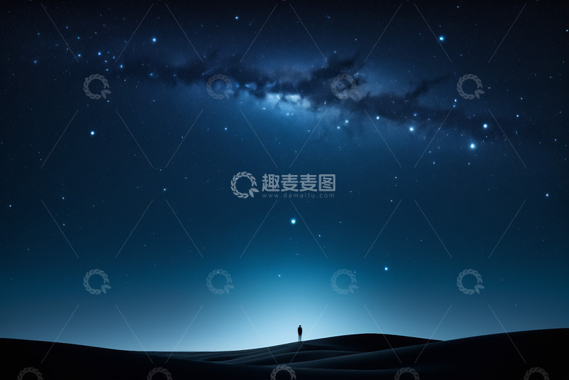 高清大图下载【趣麦麦图】沙漠中仰望星空的人