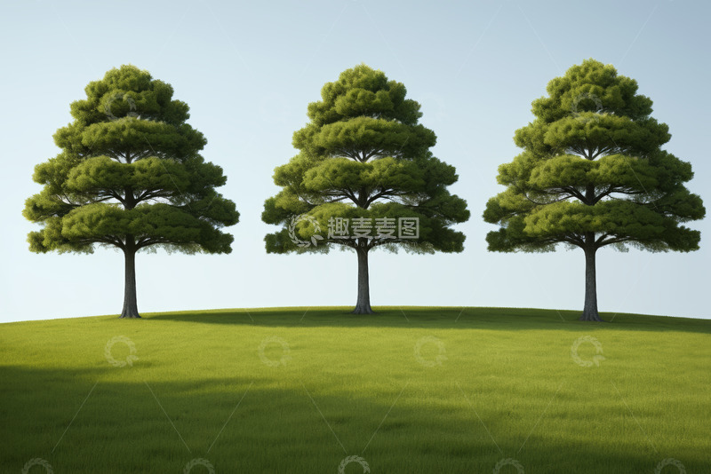 高清大图下载【趣麦麦图】草地上的三棵绿树