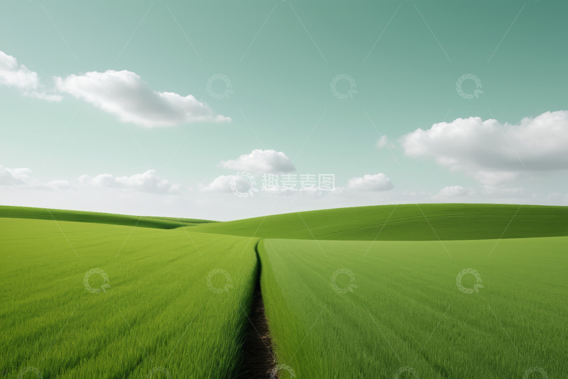 高清大图下载【趣麦麦图】绿色田野与蓝天白云景观